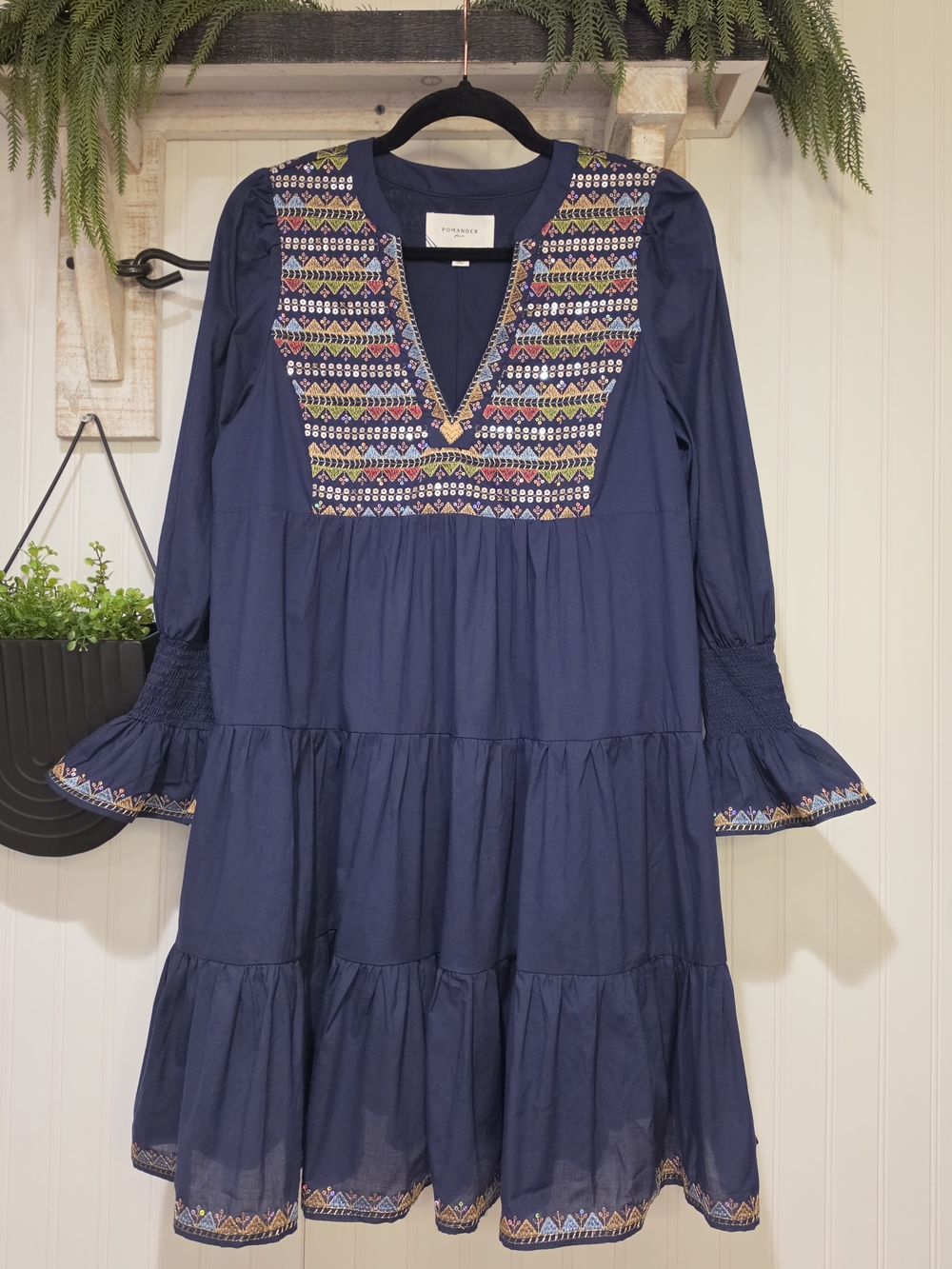 Pomander Place Navy Top with Gold Trim